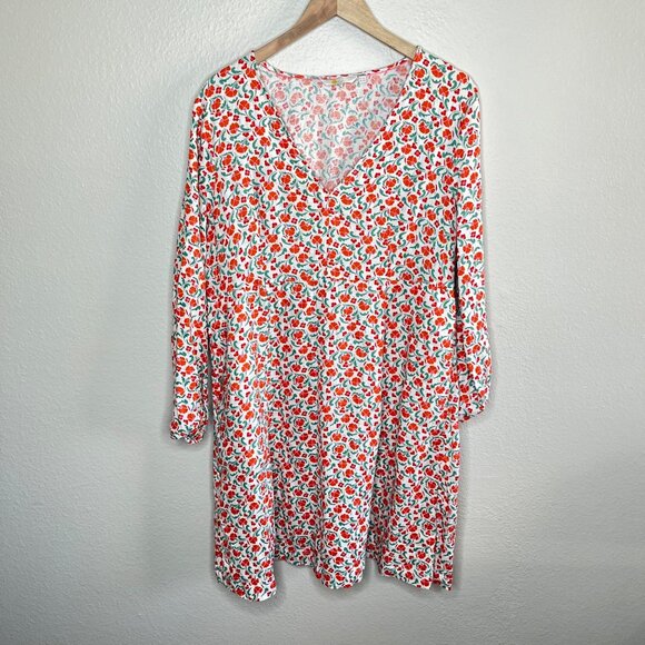 Boden Womens Ditzy Floral Print V Neck Linen Long Sleeve Dress 14L - Picture 2 of 12